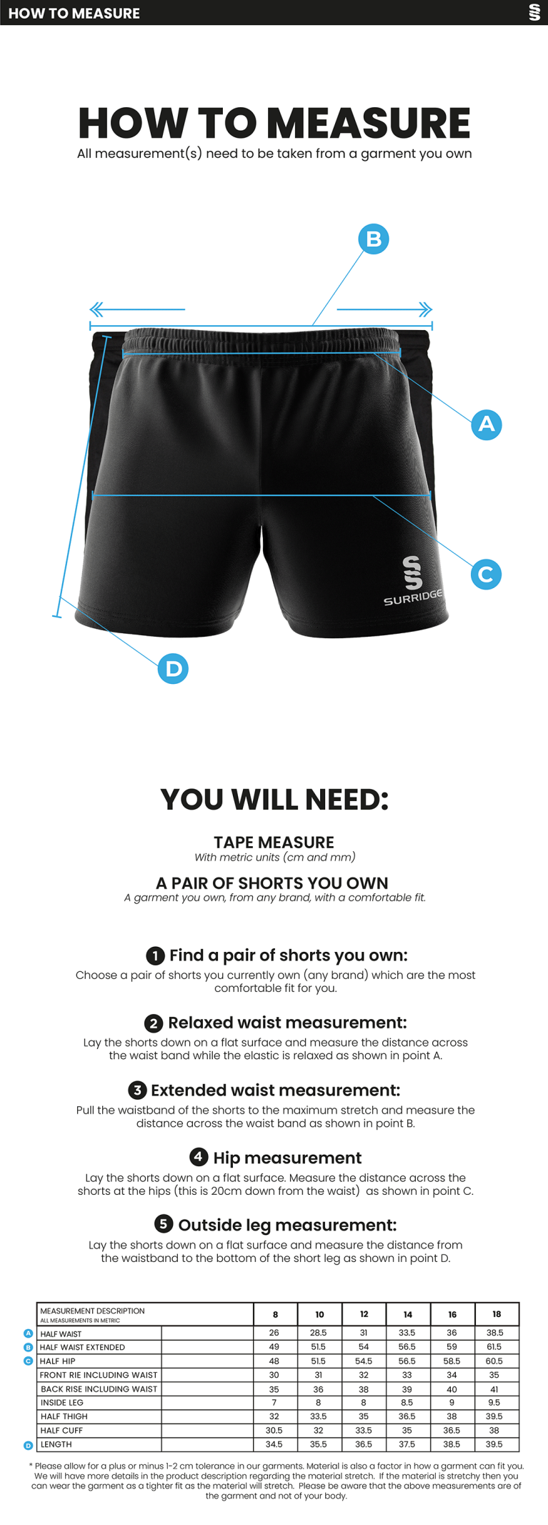 University of Bath - Rugby Union - Women's Rugby Shorts - Size Guide