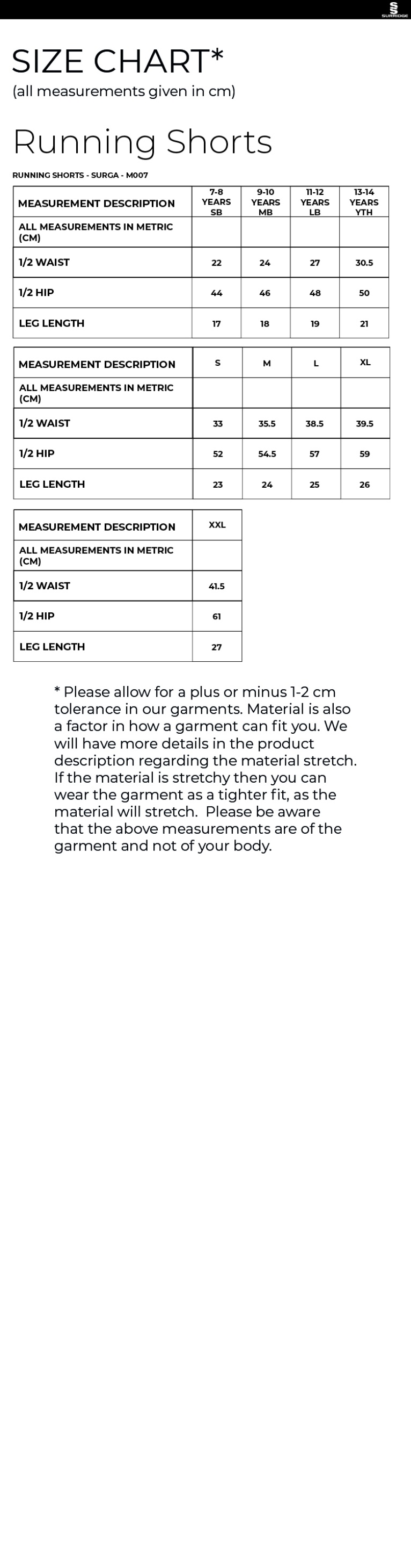 University Of Bath - Running Shorts - Size Guide