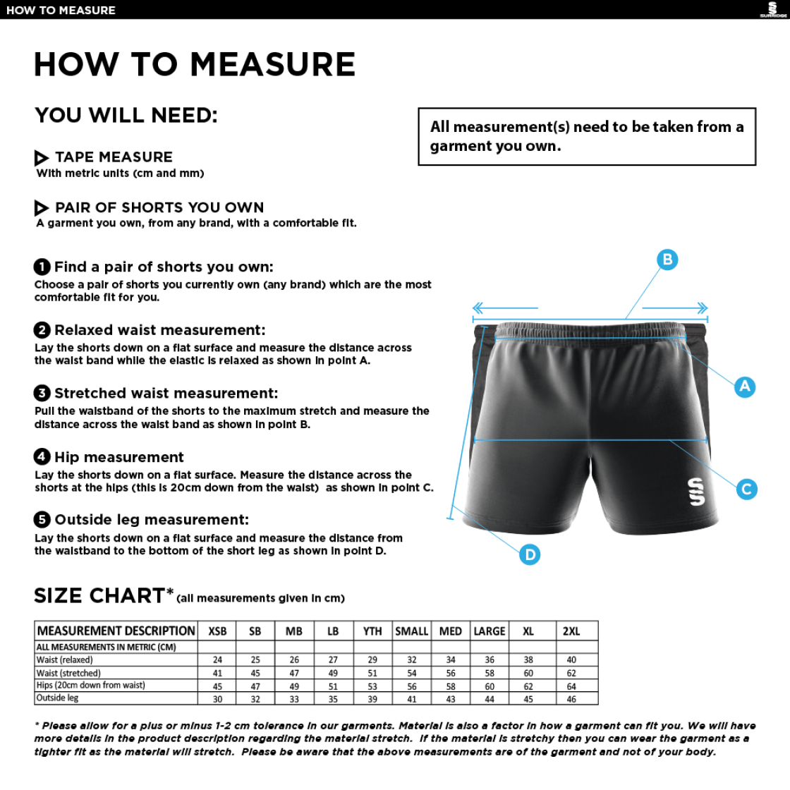 University of Bath - Games Shorts - Size Guide