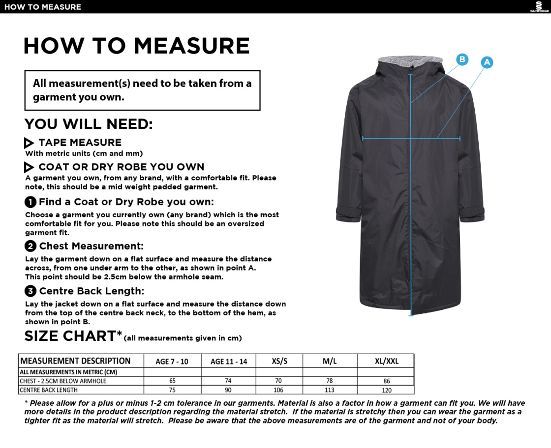 University of Bath - Surf - Thermal Robe - Size Guide