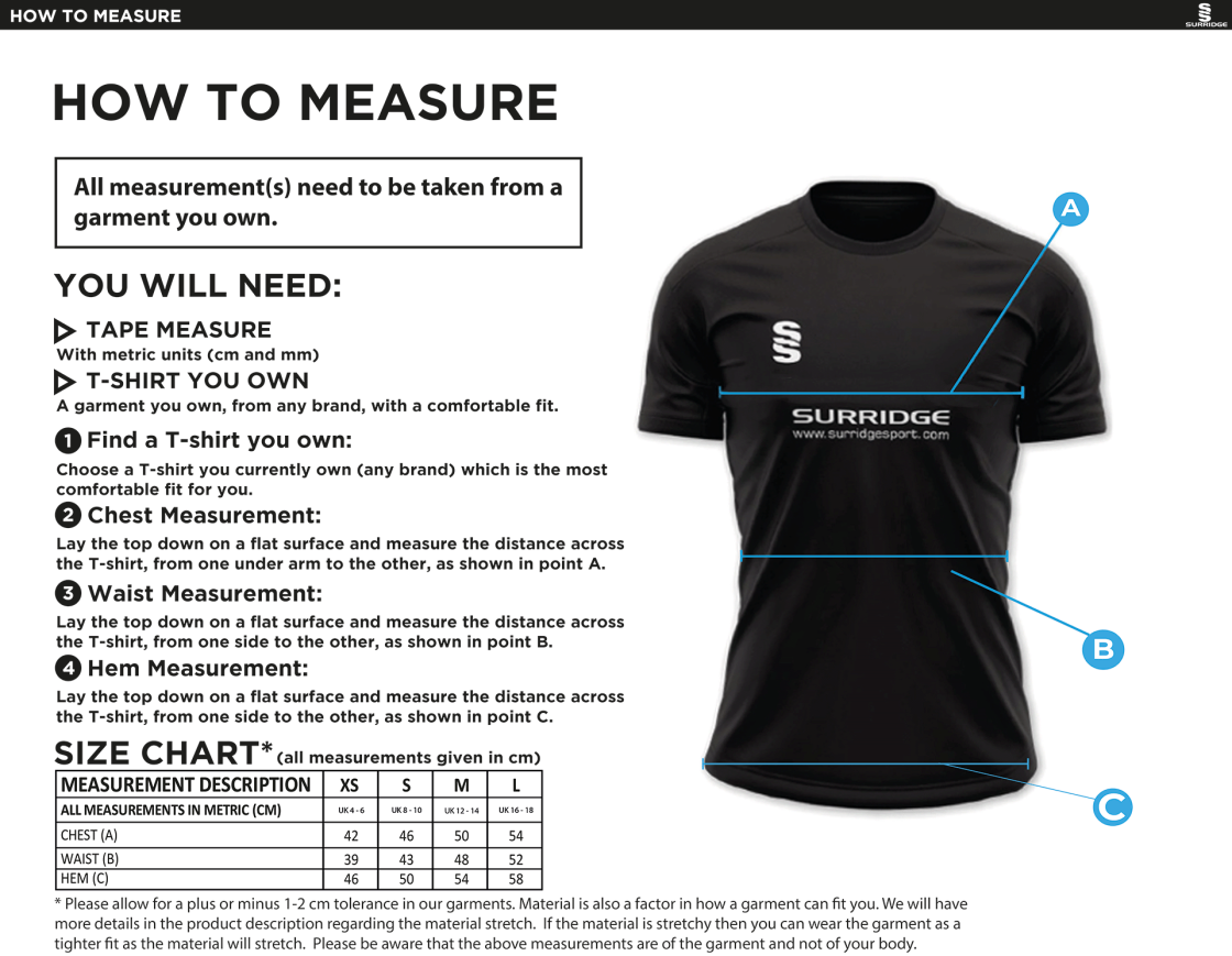 University of Bath - Women's Dual Games Shirt - Size Guide