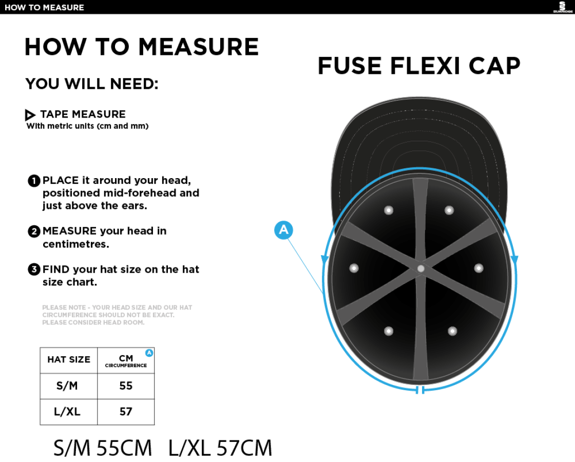 University of Bath - Fuse Flexi Cap - Navy - Size Guide