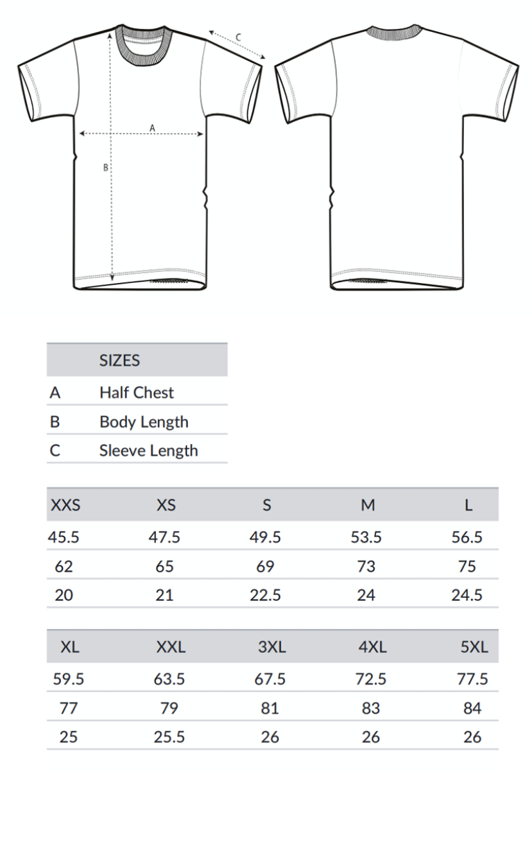 BUMC 23/24 Graphic T-Shirt  - Unisex - White - Size Guide
