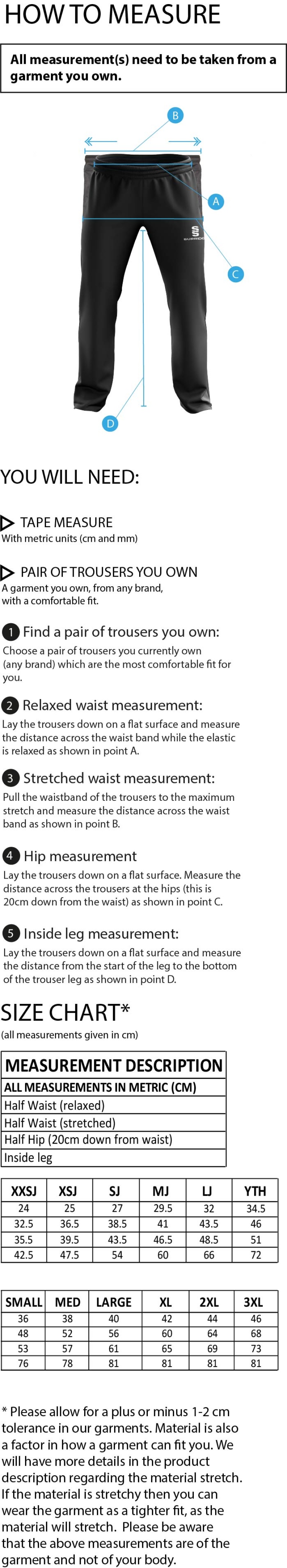 University of Bath - Weightlifting & Powerlifting - Dual Poplin Track Pant - Size Guide