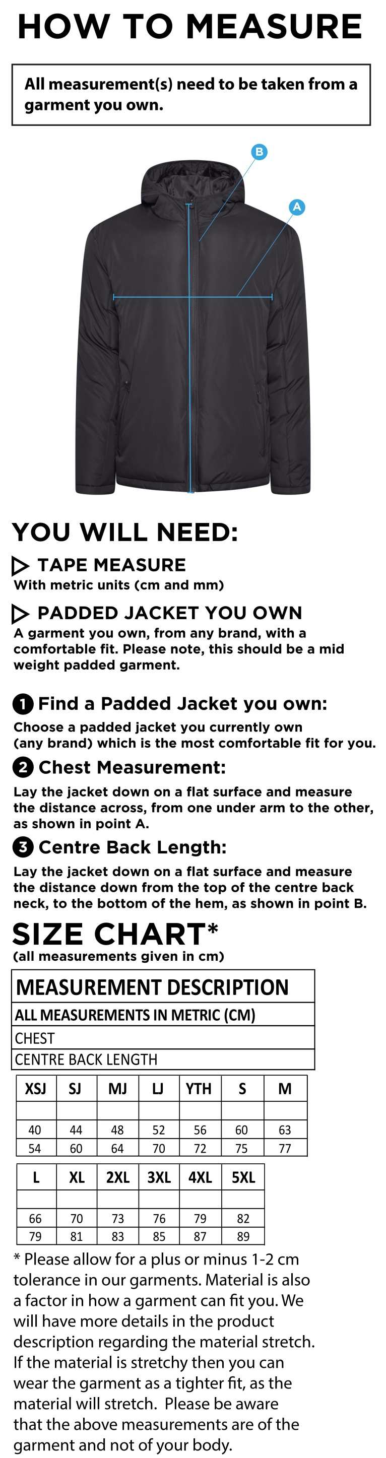 University of Bath - Matchday Jacket - Size Guide