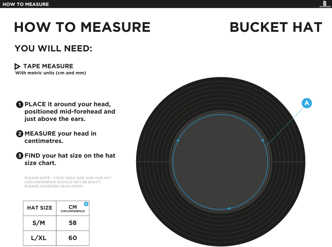 University of Bath - Dual Bucket Hat - Royal - Size Guide