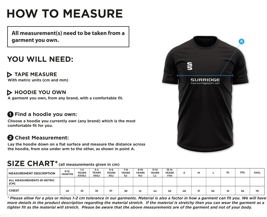 University of Bath - Mens Games Shirt - Size Guide