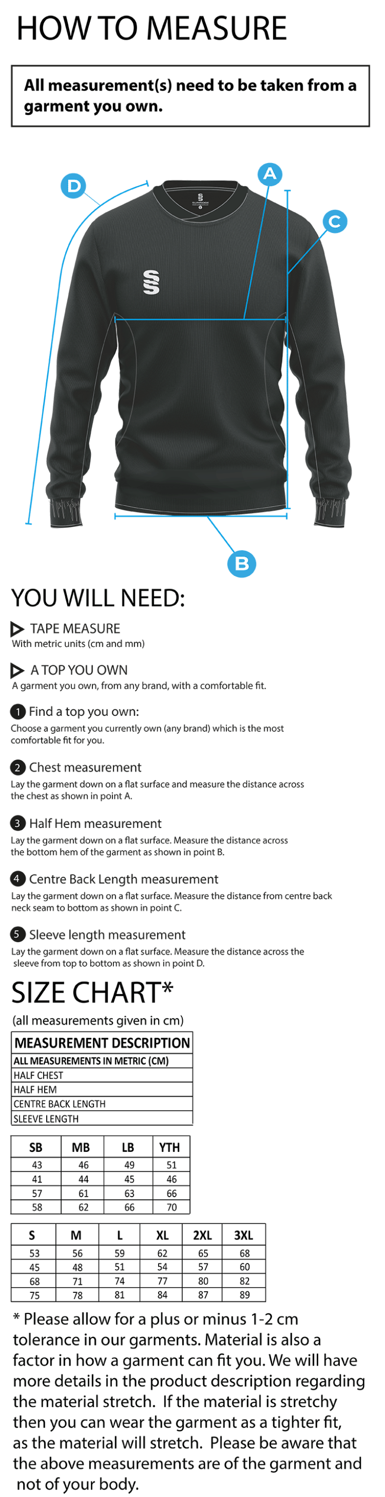 University of Bath - Run Out Top - Size Guide