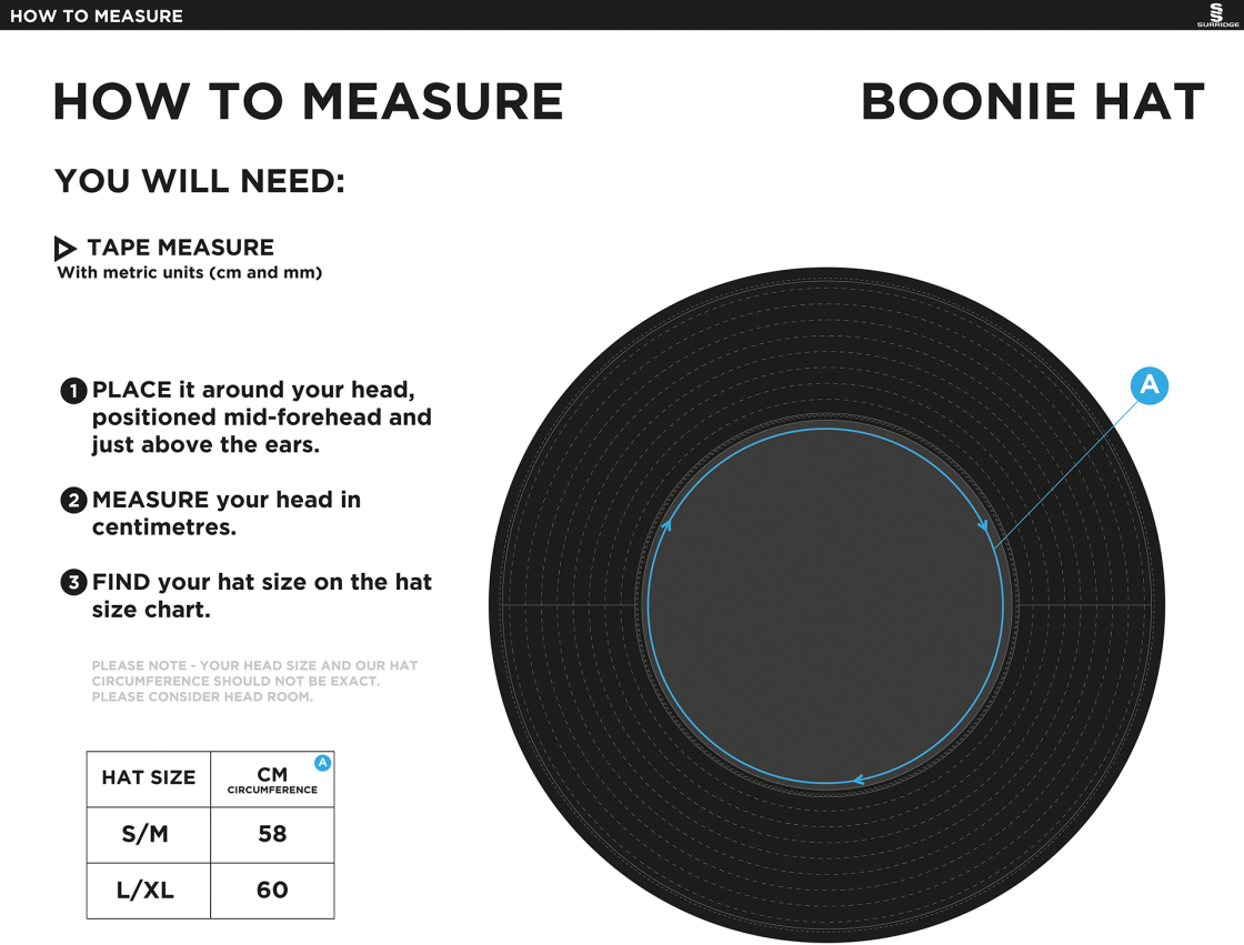 Univerty of Bath - Boonie Hat - Size Guide