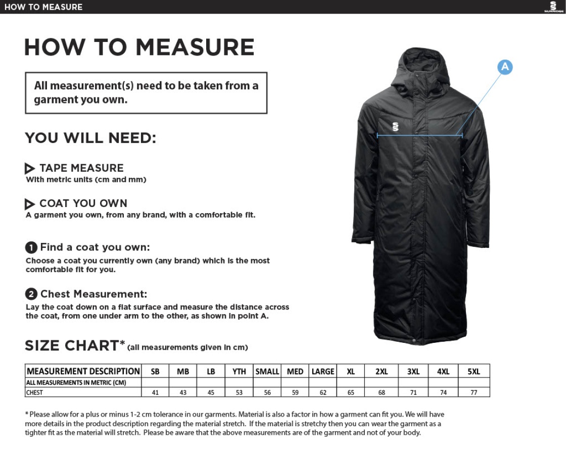 University of Bath - Full Length Sub Coat - Size Guide