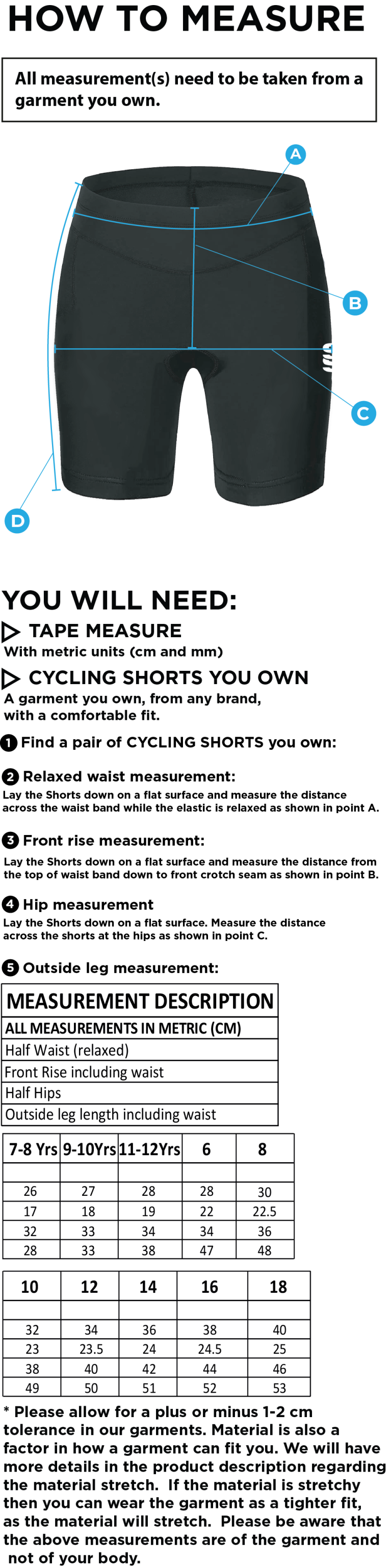 University of Bath - Baselayer Sug Women's Cycling Short - Size Guide