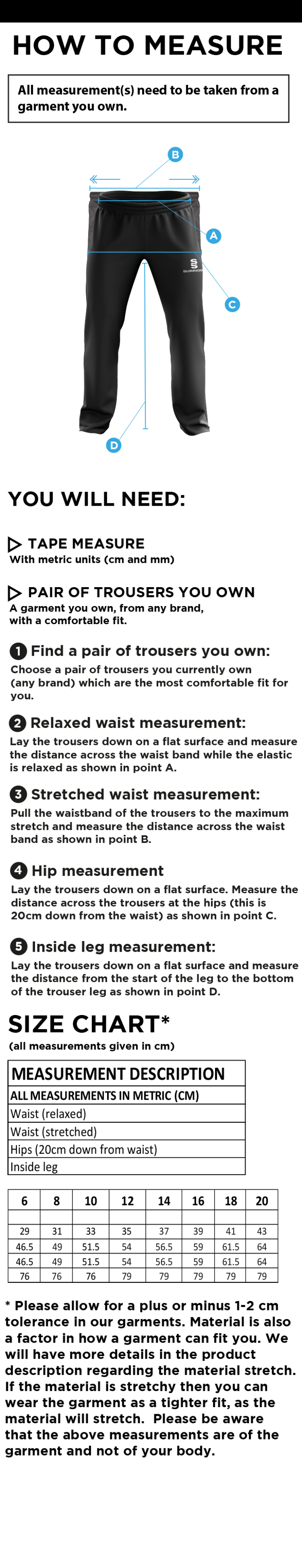 University of Bath - Lacrosse - Dual Poplin Track Pant - Women's Fit - Size Guide