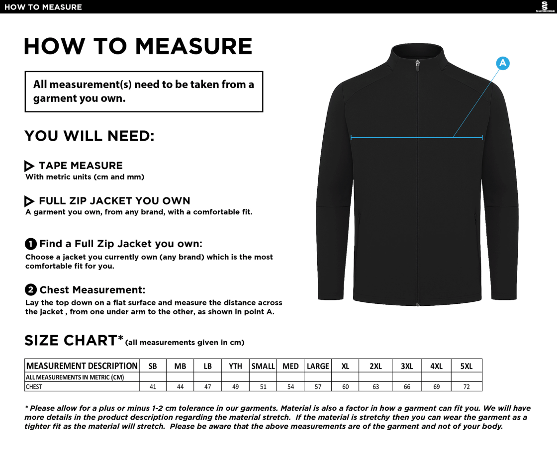 University of Bath - ACTIVE PRESENTATION JACKET - Size Guide