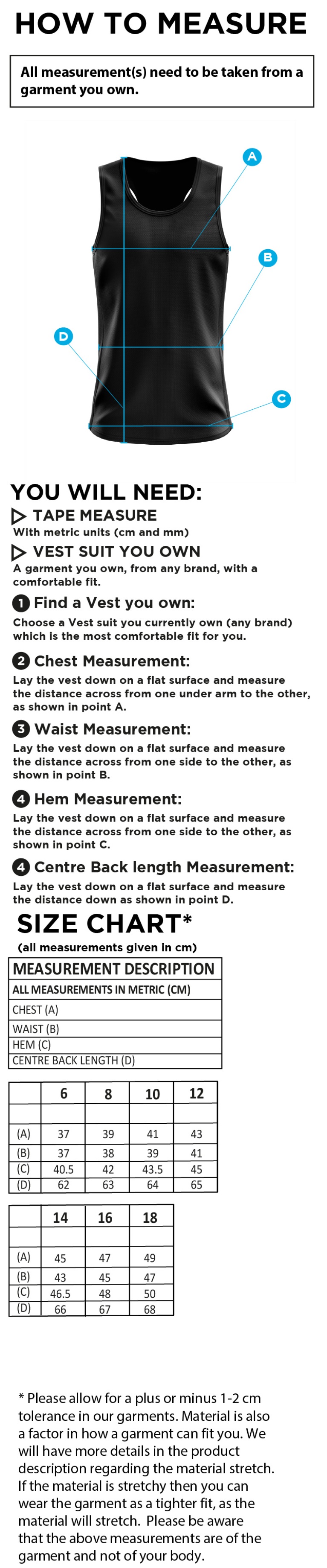 University of Bath - Athletics Female Vest - Size Guide