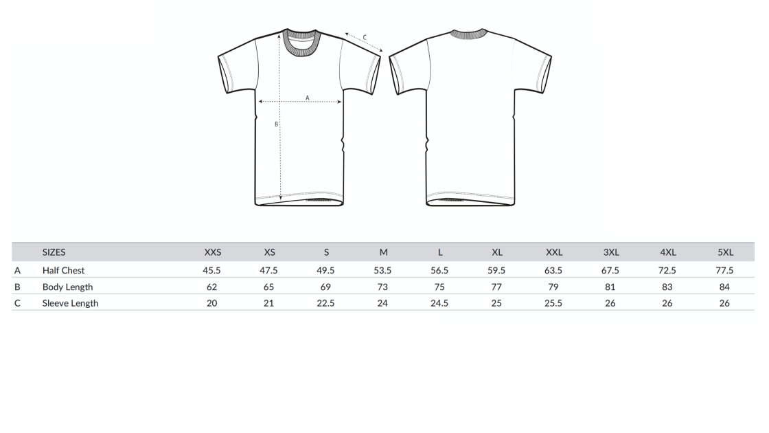 BUMC 23/24 Graphic T-Shirt  - Unisex - White - Size Guide