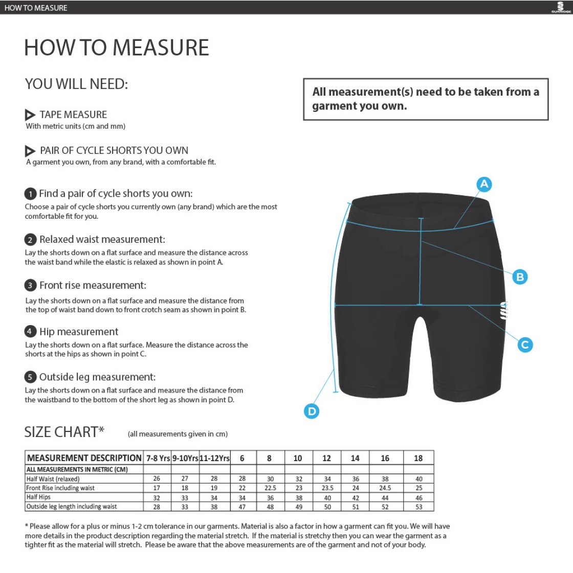 University of Bath - Baselayer Sug Women's Cycling Short - Size Guide