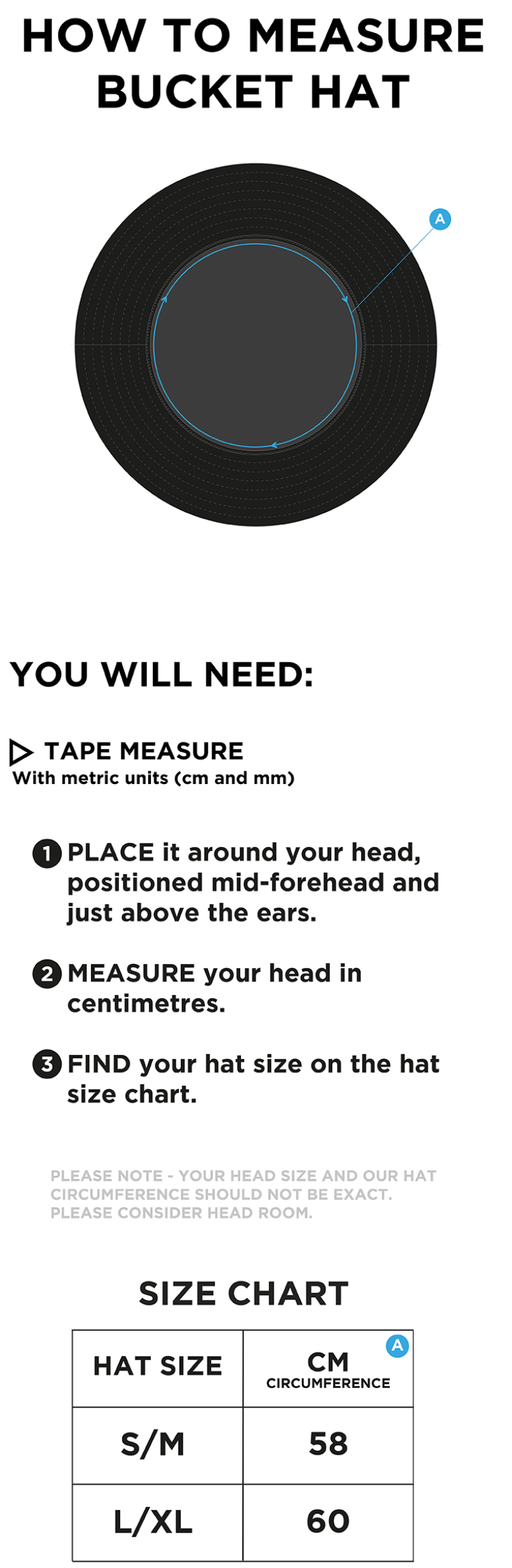 University of Bath - Dual Bucket Hat - Royal - Size Guide