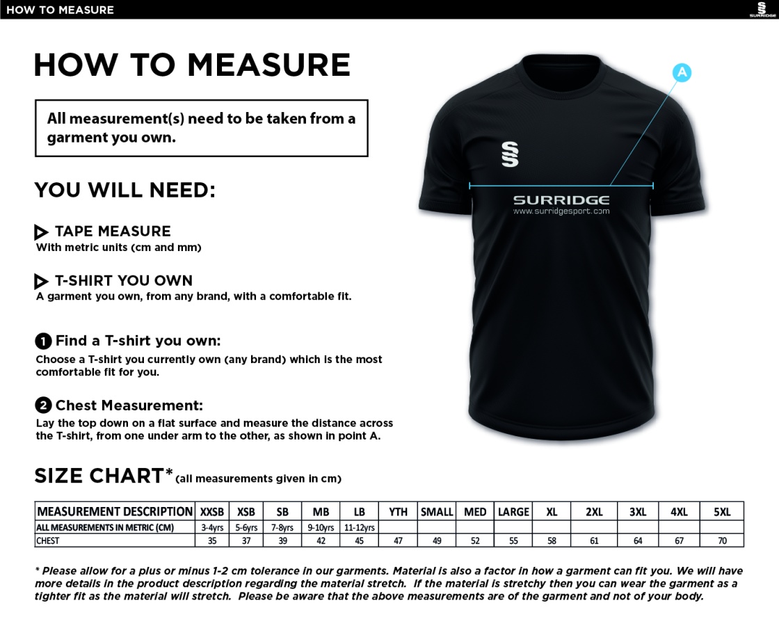University of Bath - Kickboxing - Dual Training Shirt - Royal - Size Guide