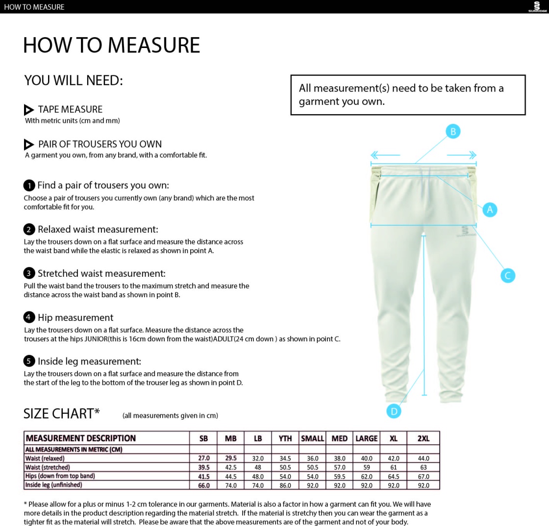 University of Bath - Ergo Playing Pant - Size Guide