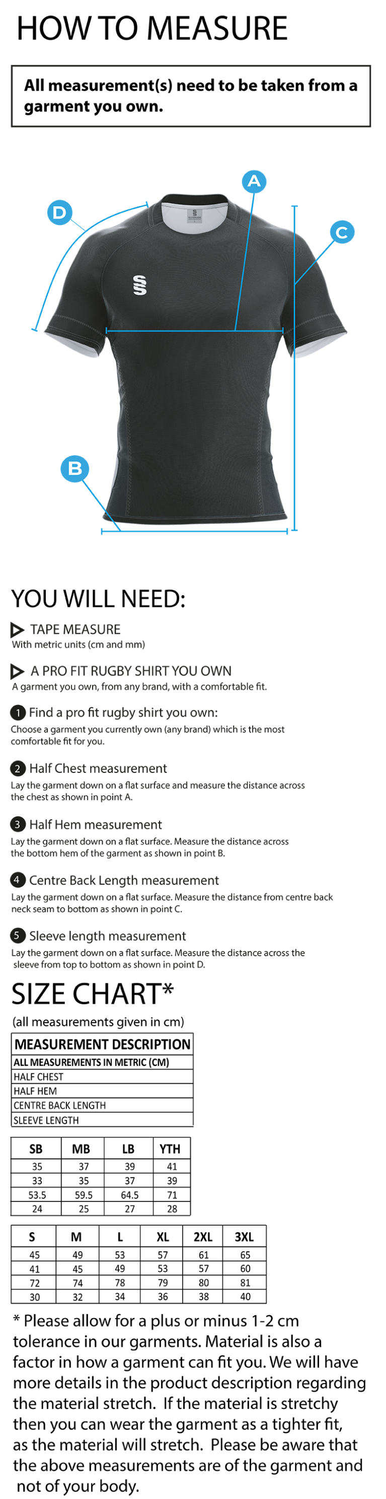 University of Bath - Super League Rugby - Rugby Shirt - Size Guide