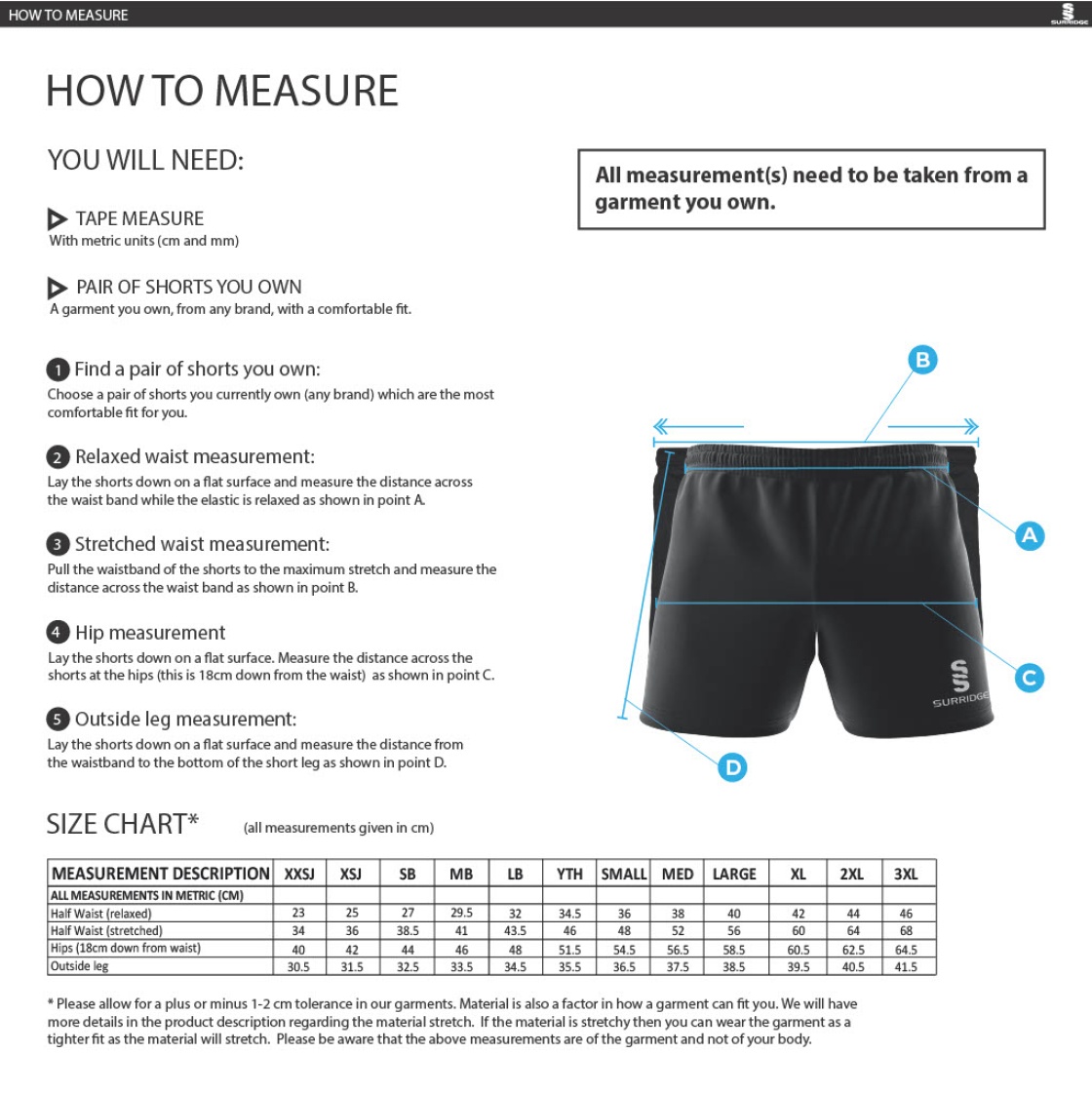 University of Bath - Men's Rugby Shorts - Size Guide