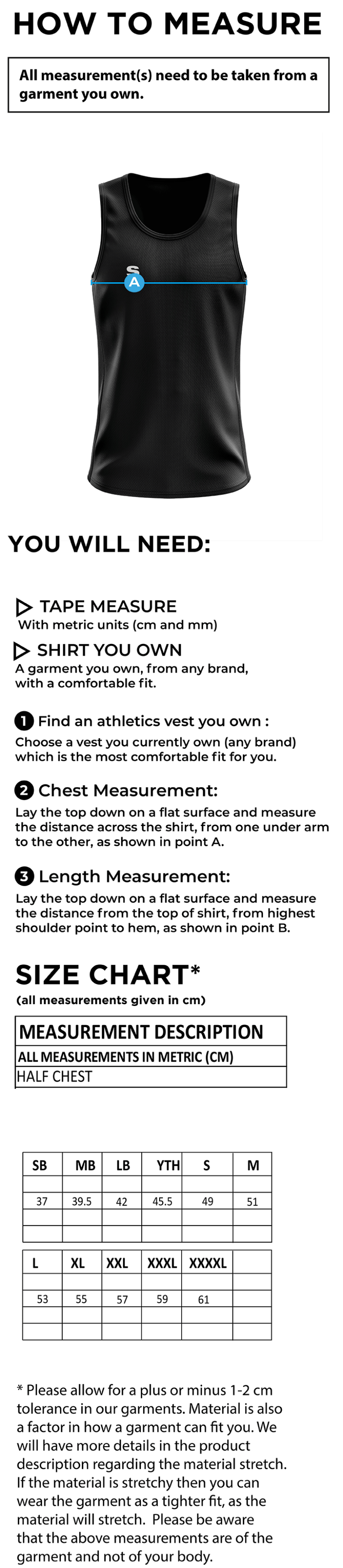 University of Bath - Super League Rugby - Vest - Size Guide
