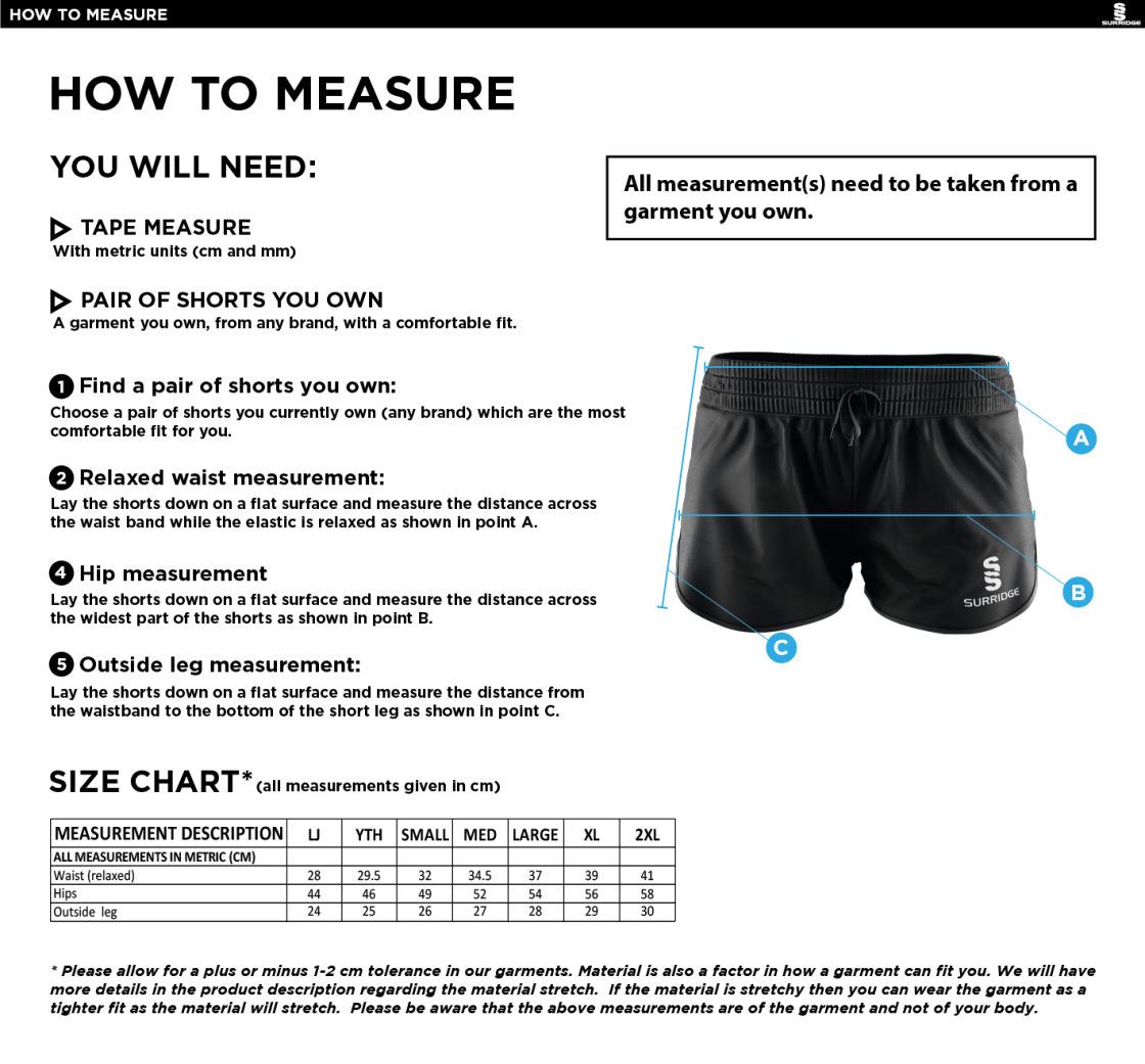University of Bath - Kickboxing - Women's Dual Active Short - Size Guide