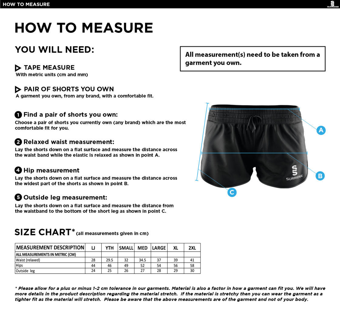 University of Bath - Women's Dual Active Short - Size Guide