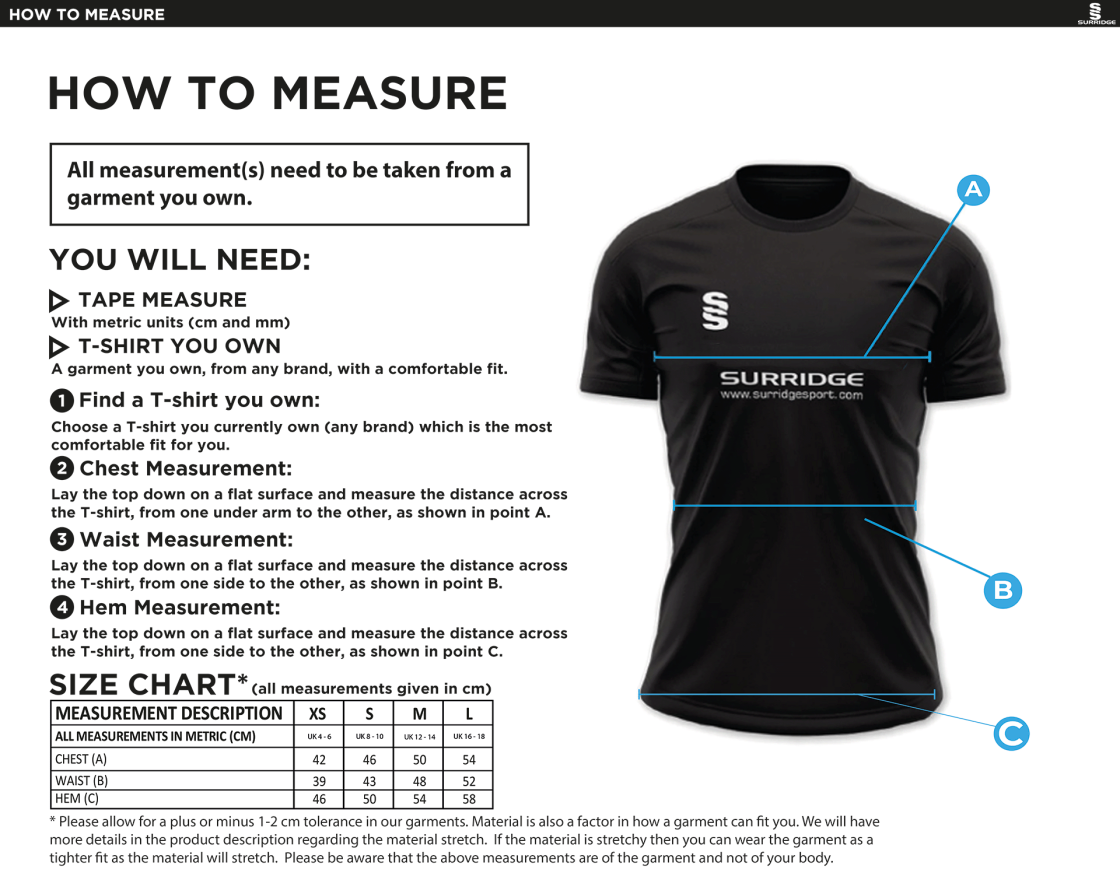 University of Bath - Kickboxing - Games Shirt - Navy - Women's Fit - Size Guide