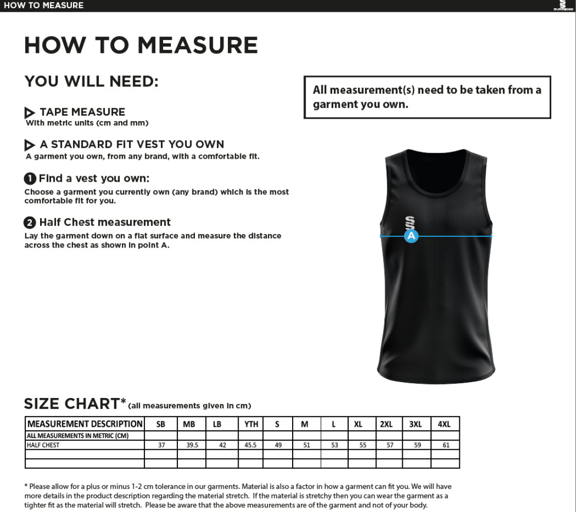 University of Bath - Super League Rugby - Vest - Size Guide