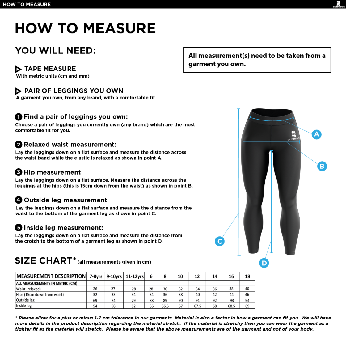 University of Bath - Lacrosse - Leggings - Size Guide