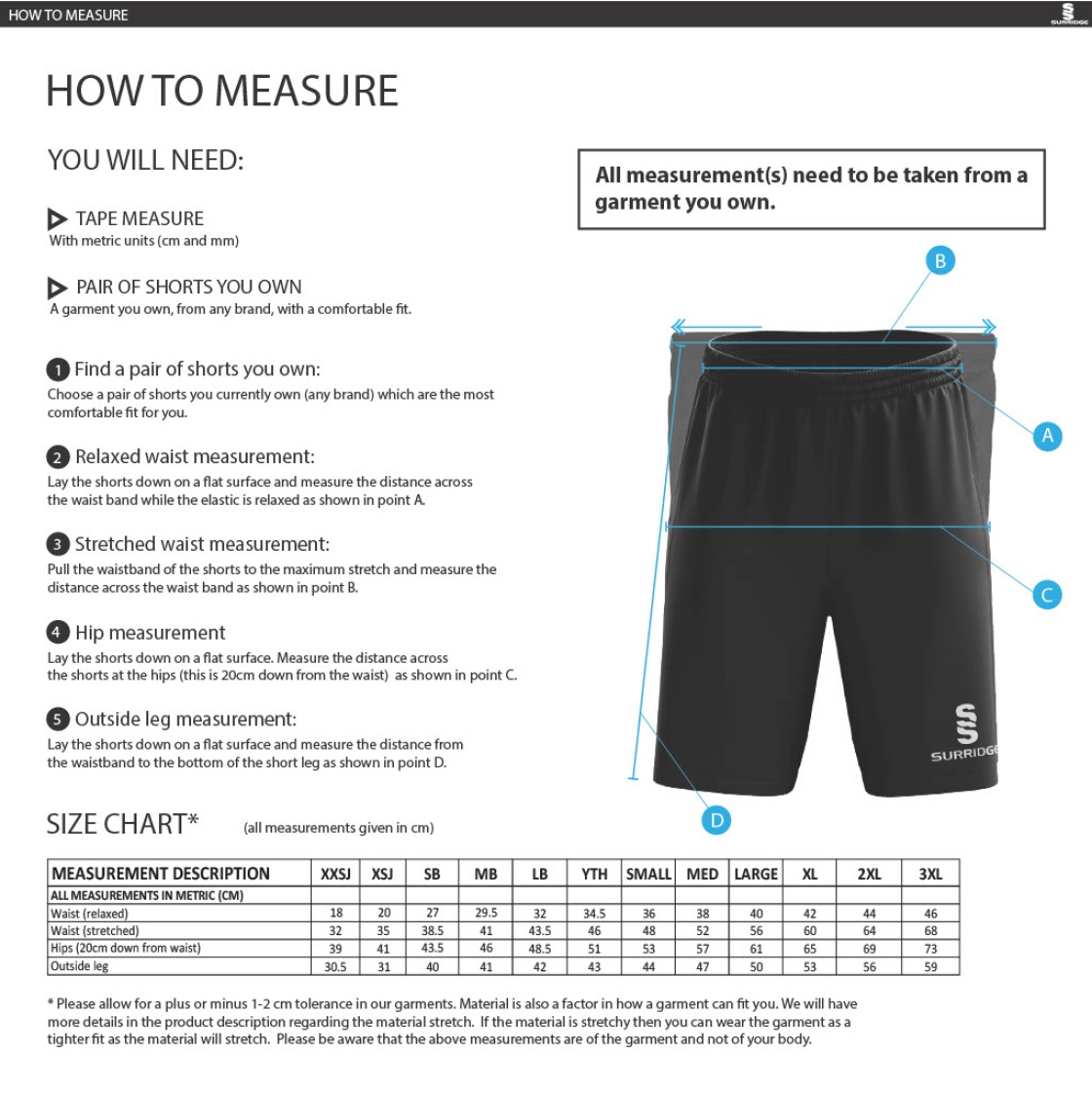 University of Bath - Fuse Shorts - Navy - Unisex Fit - Size Guide