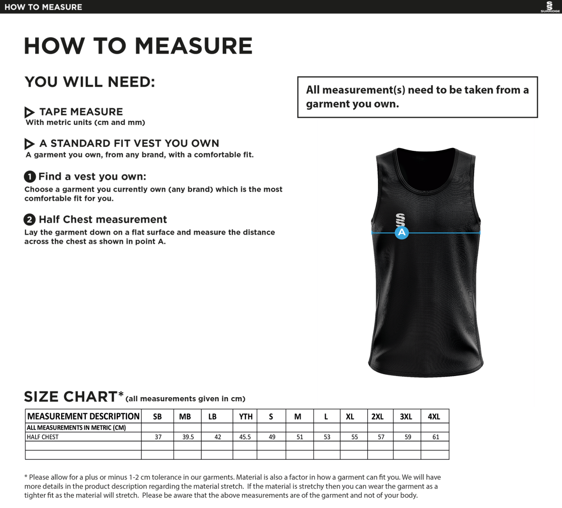 University of Bath -  Athletics Male Vest - Size Guide