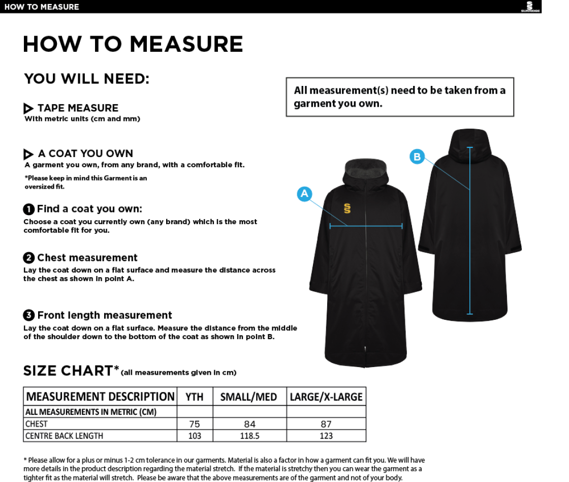 University of Bath - Thermal Robe - Size Guide