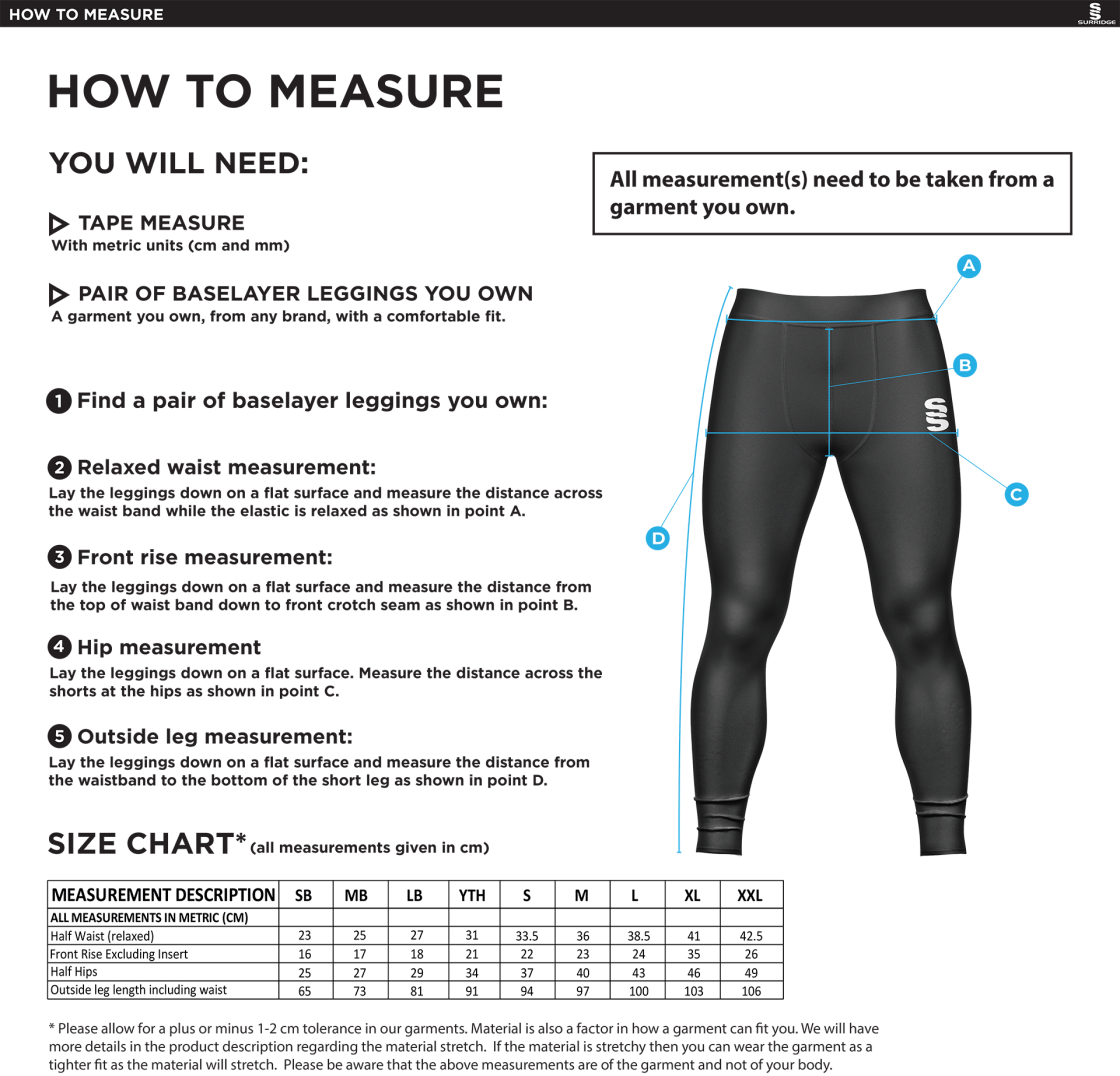 University of Bath - Baselayer Sug Leggings - Size Guide