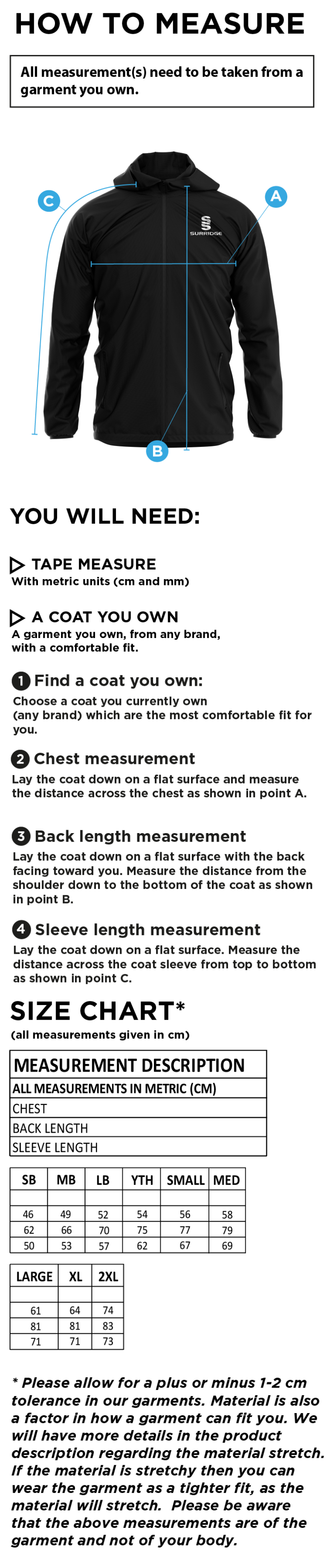 University of Bath - Baseball - Dual Elite 1/4 Zip Hoody / Rain Jacket - Size Guide