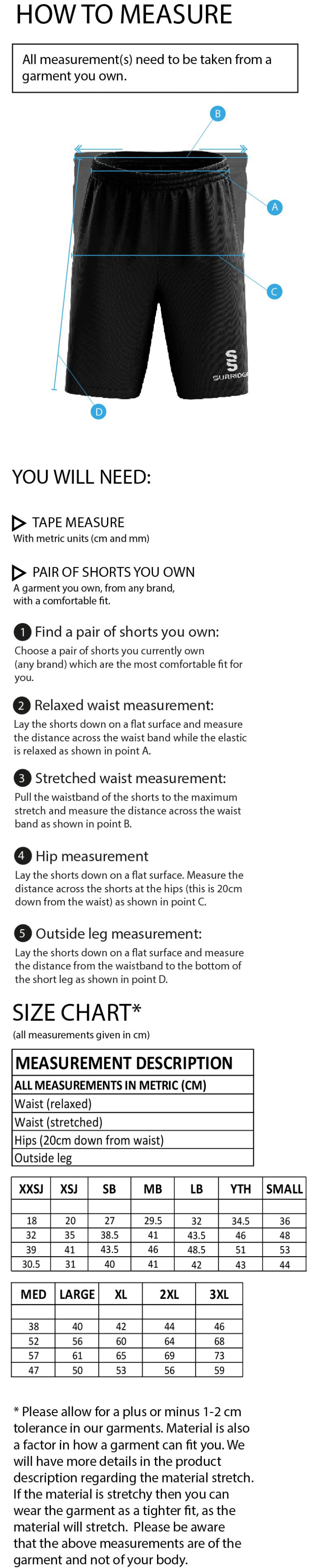 University of Bath - Fuse Shorts - Navy - Unisex Fit - Size Guide