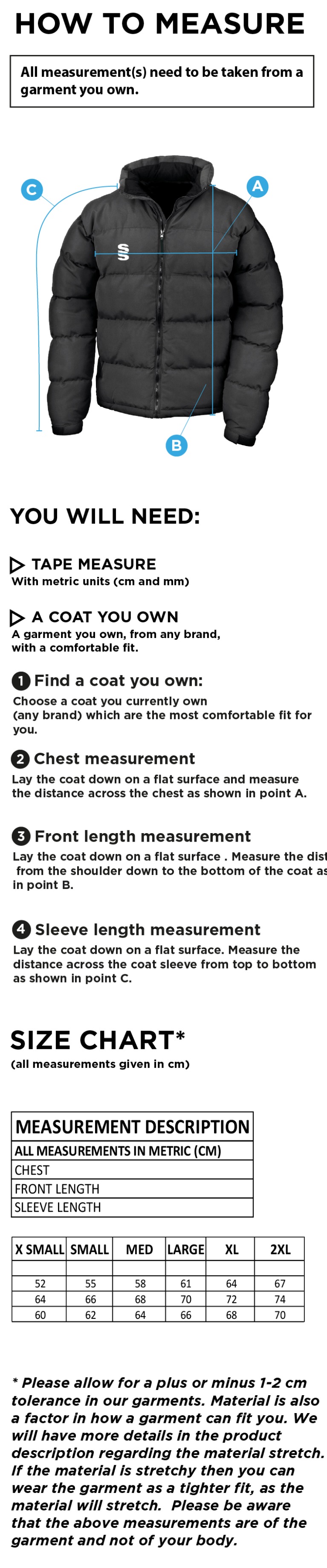 University of Bath - Baseball - Women's Holkham Down Feel Jacket - Size Guide