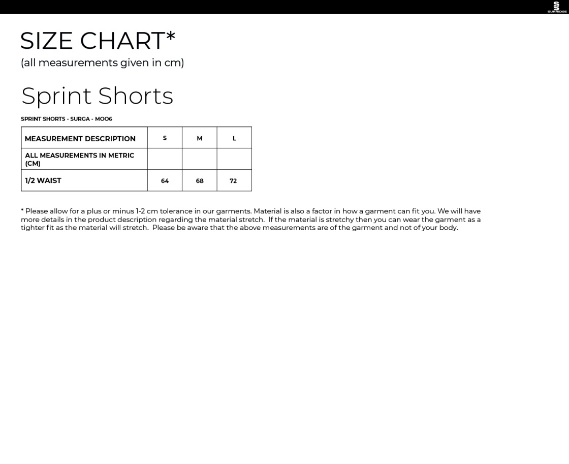 University Of Bath - Sprint Shorts - Size Guide